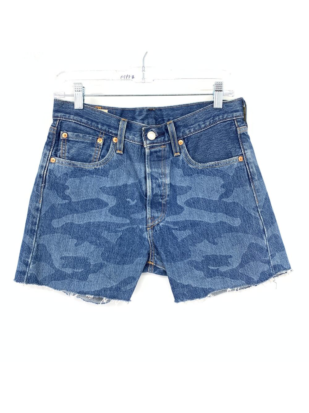Levis 501 Cut Off Denim Shorts Womens Sz 29" Blue Two Tone Camo Print